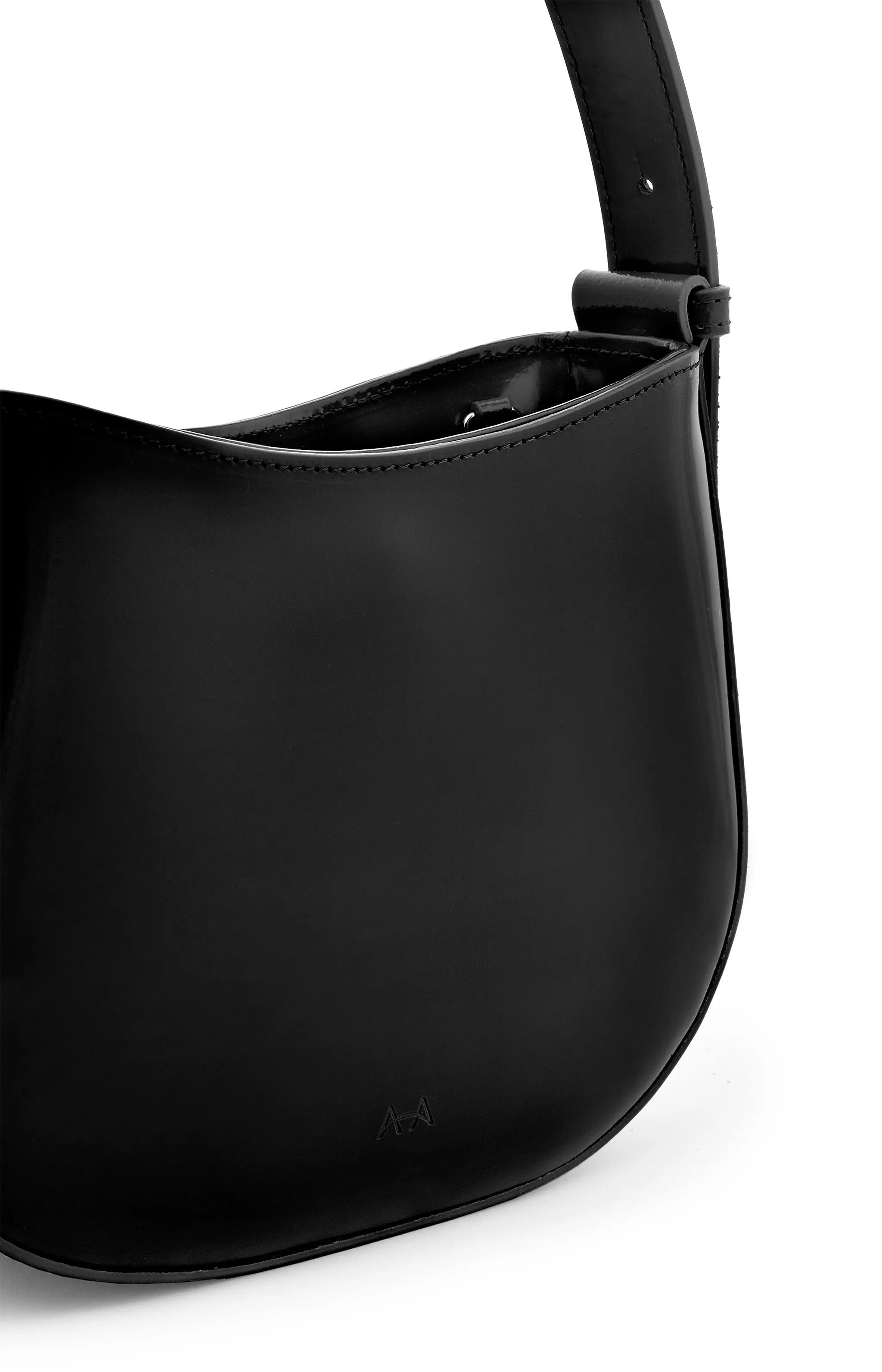 Mio Black Semi Patent Leather Shoulder Bag