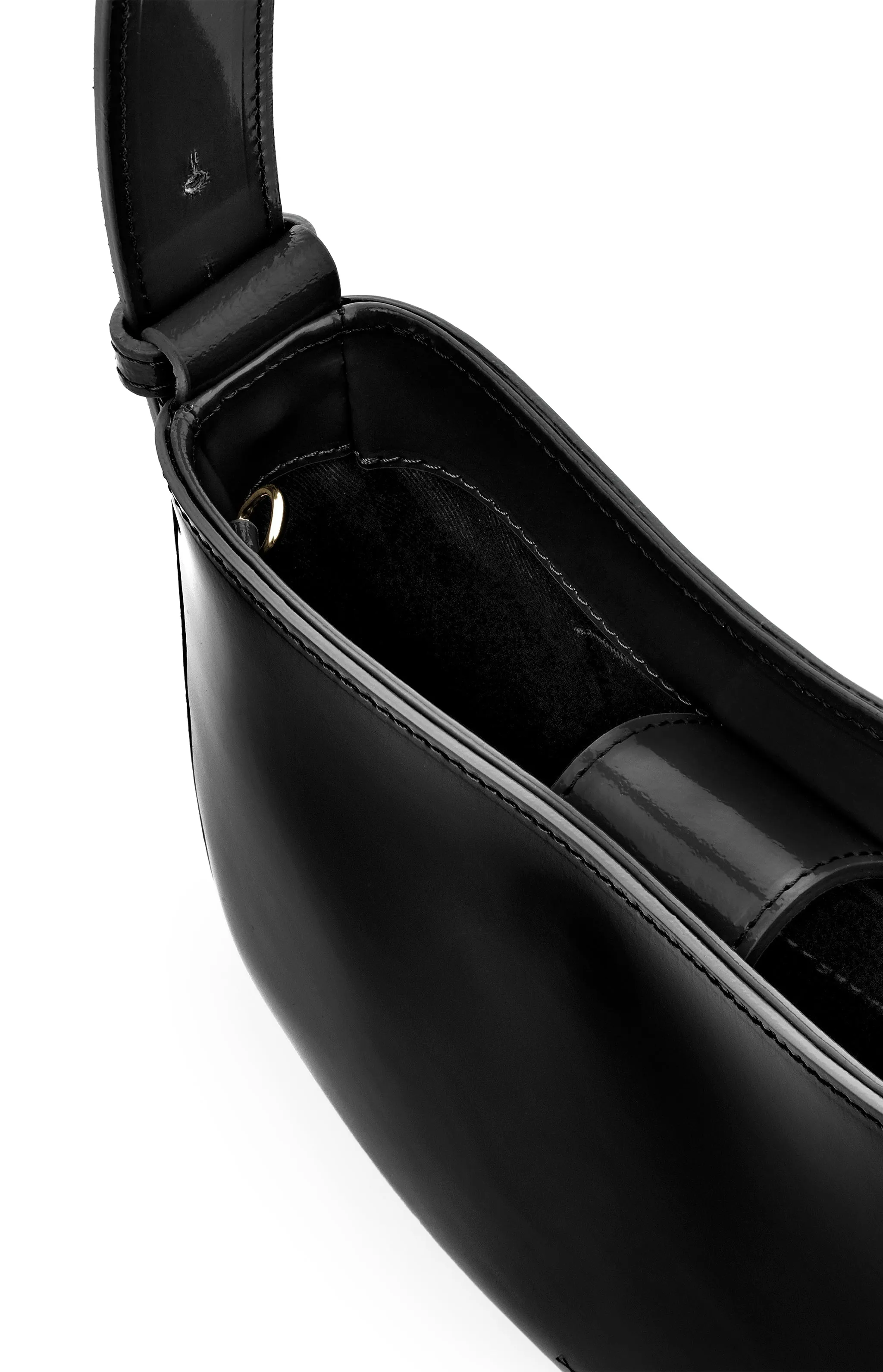 Mio Black Semi Patent Leather Shoulder Bag