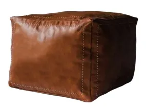 Moroccan Leather Pouf / Ottoman - Square - Brown Caramel - Salwa