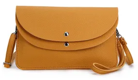 MUSTARD ENVELOPE MULTI-POCKET CLUTCH BAG WITH WRISTLET AND LONG SHOULDER STRAP