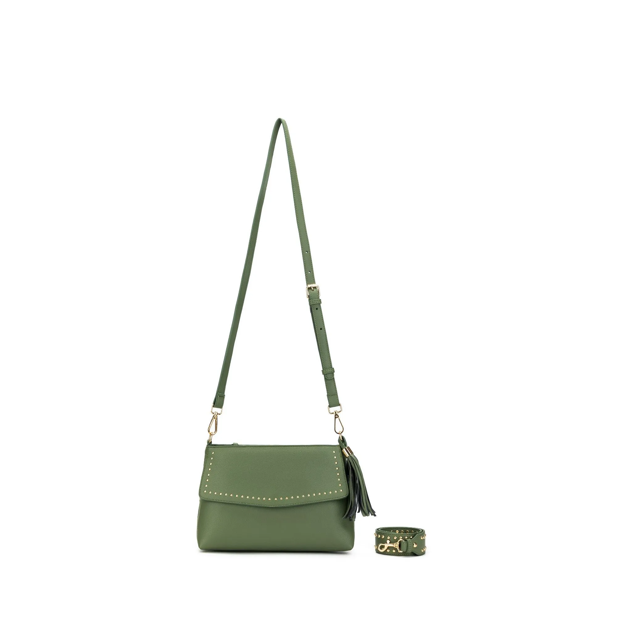 Nevada  Studded Pistachio Crossbody Bag