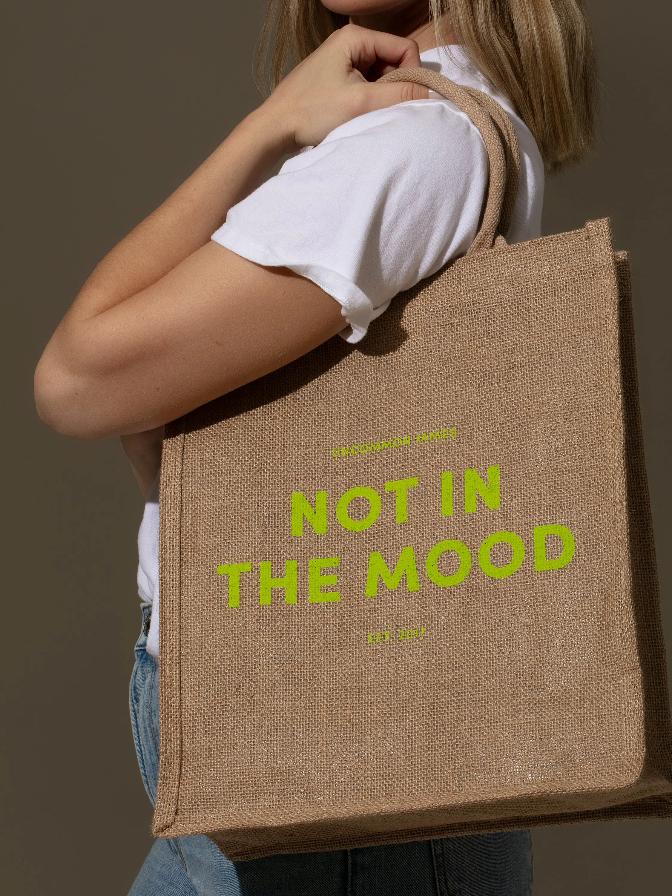 Not In The Mood Jute Tote Bag