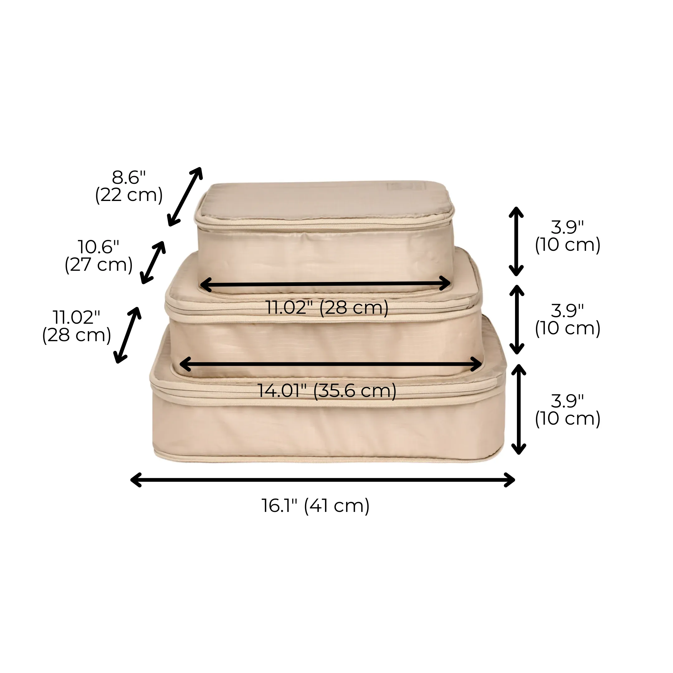 Re-cycled and Reinforced Nylon Compression Packing Cubes, 3-pack Taupe