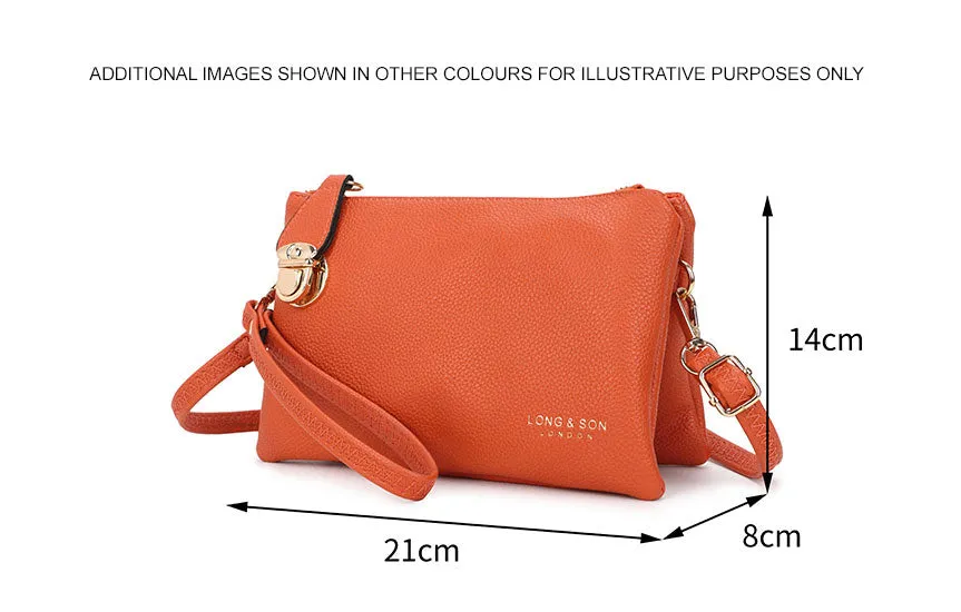 SMALL MULTI-POCKET CROSS BODY CLUTCH BAG WITH WRISTLET - TAN