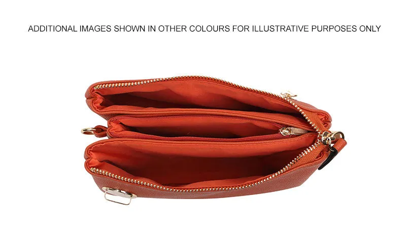 SMALL MULTI-POCKET CROSS BODY CLUTCH BAG WITH WRISTLET - TAN