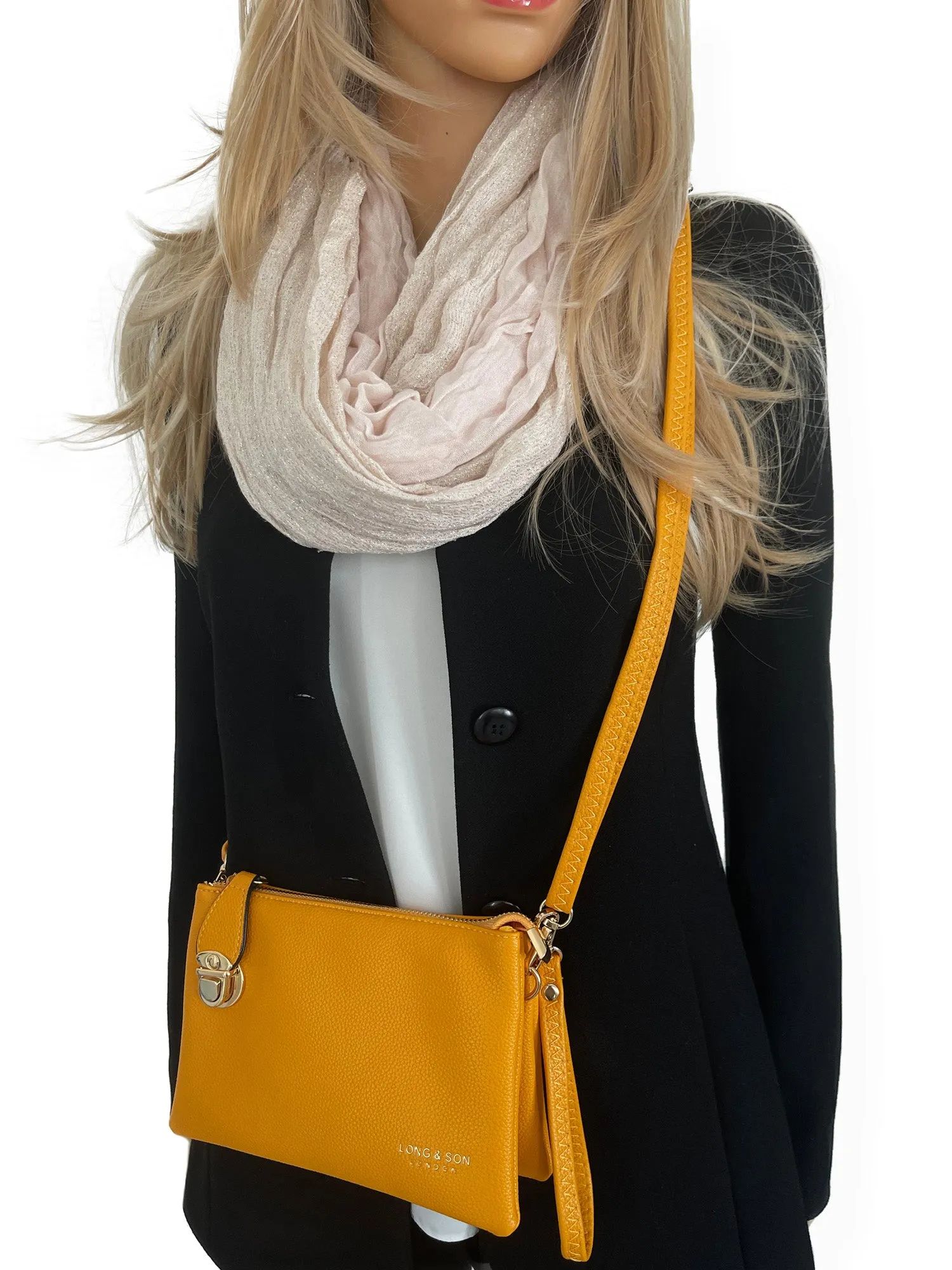 SMALL MULTI-POCKET CROSS BODY CLUTCH BAG WITH WRISTLET - YELLOW