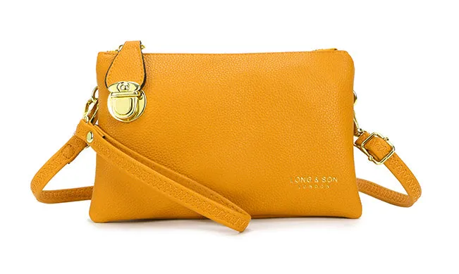 SMALL MULTI-POCKET CROSS BODY CLUTCH BAG WITH WRISTLET - YELLOW