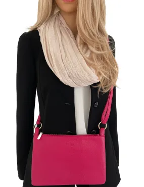 SMALL PLAIN FUCHSIA PINK MULTI-POCKET CROSS BODY MESSENGER BAG