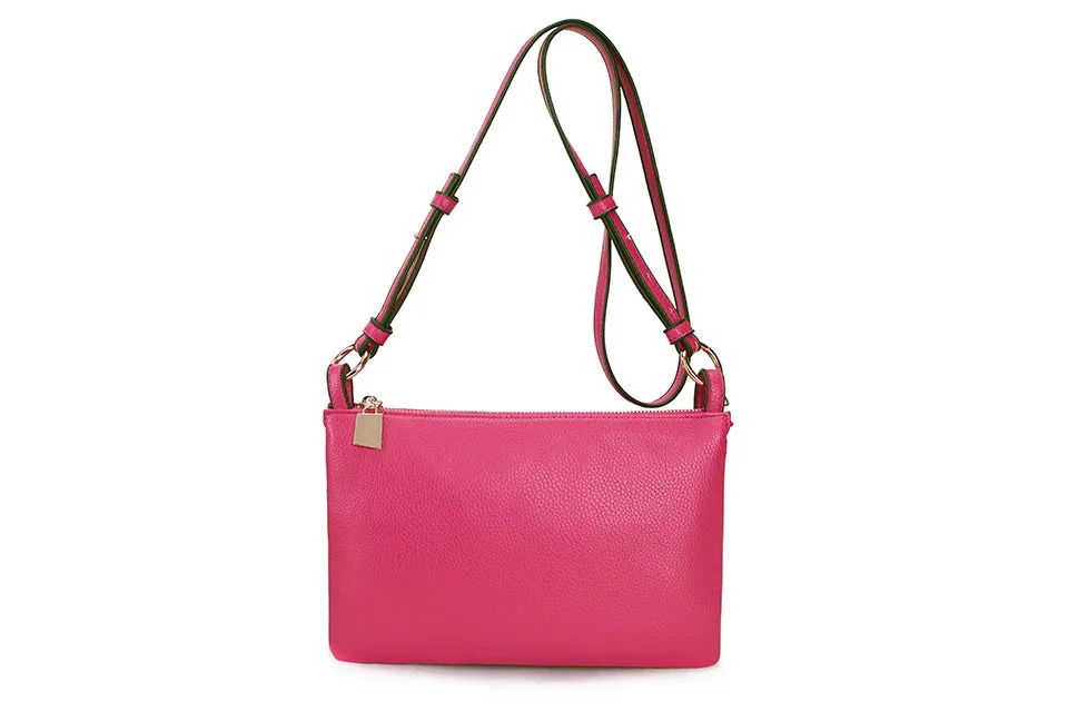 SMALL PLAIN FUCHSIA PINK MULTI-POCKET CROSS BODY MESSENGER BAG