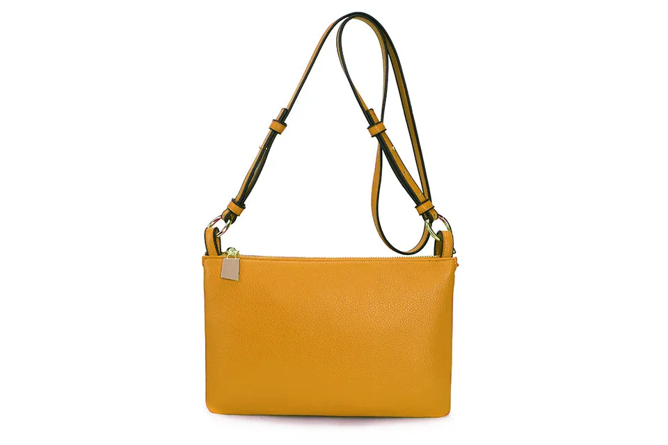 SMALL PLAIN YELLOW MULTI-POCKET CROSS BODY MESSENGER BAG