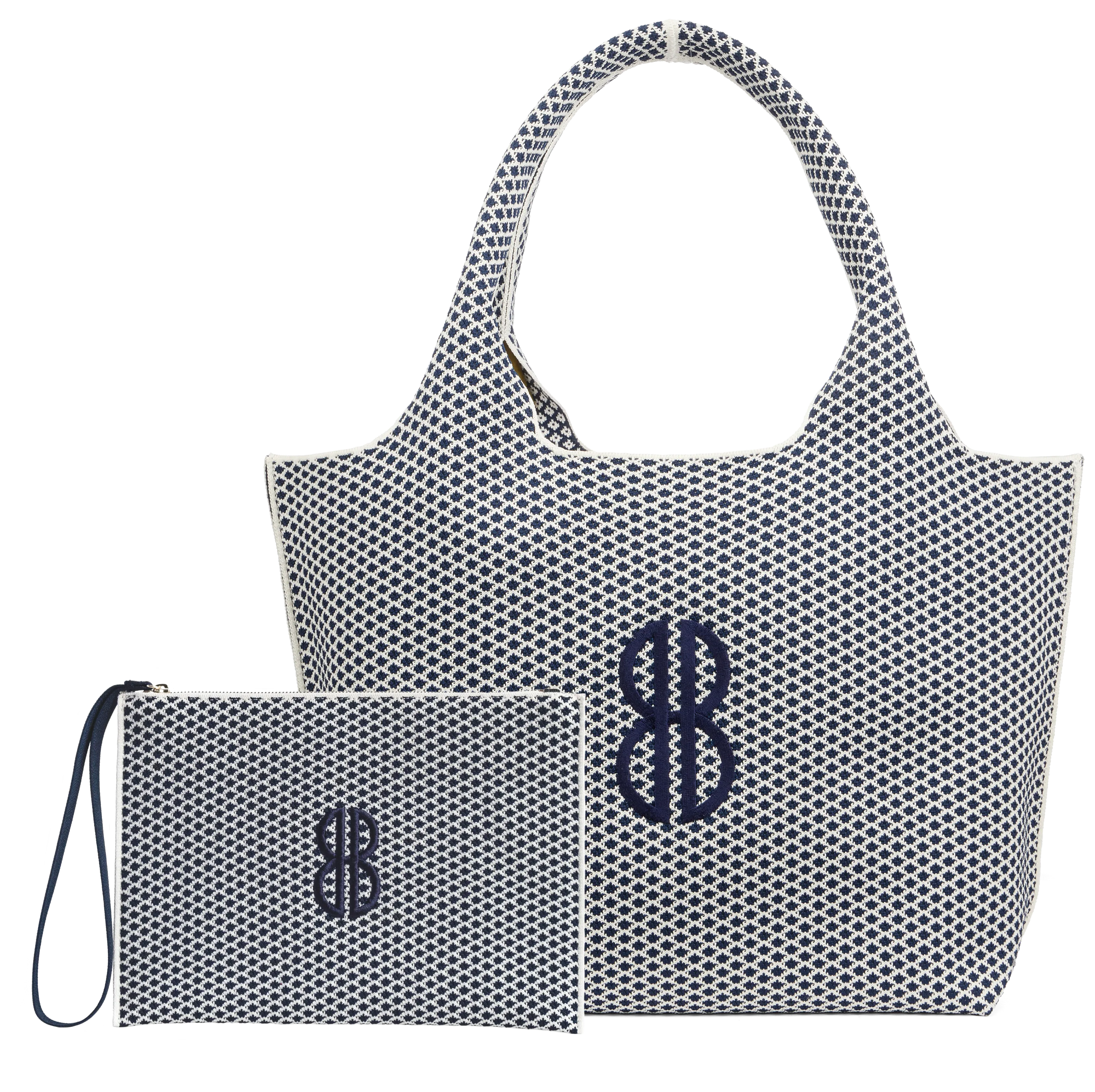 Sutton City Tote - Navy Diamond Monogram / Detachable Metal Chain - Large