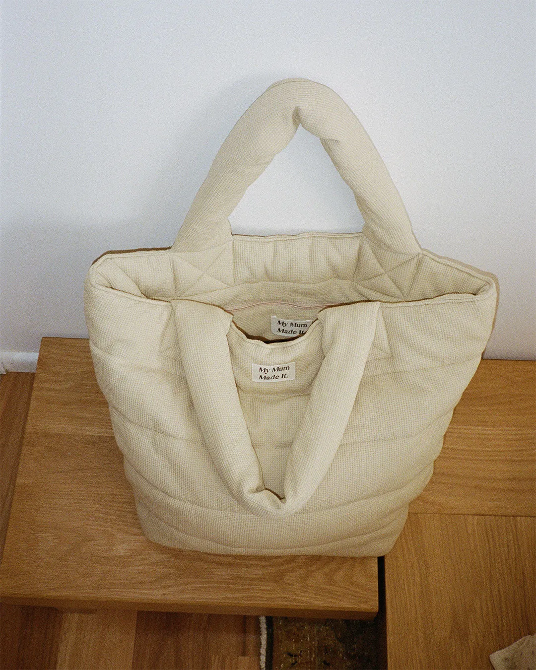 Waffle Quilted Tote Bag - Sand